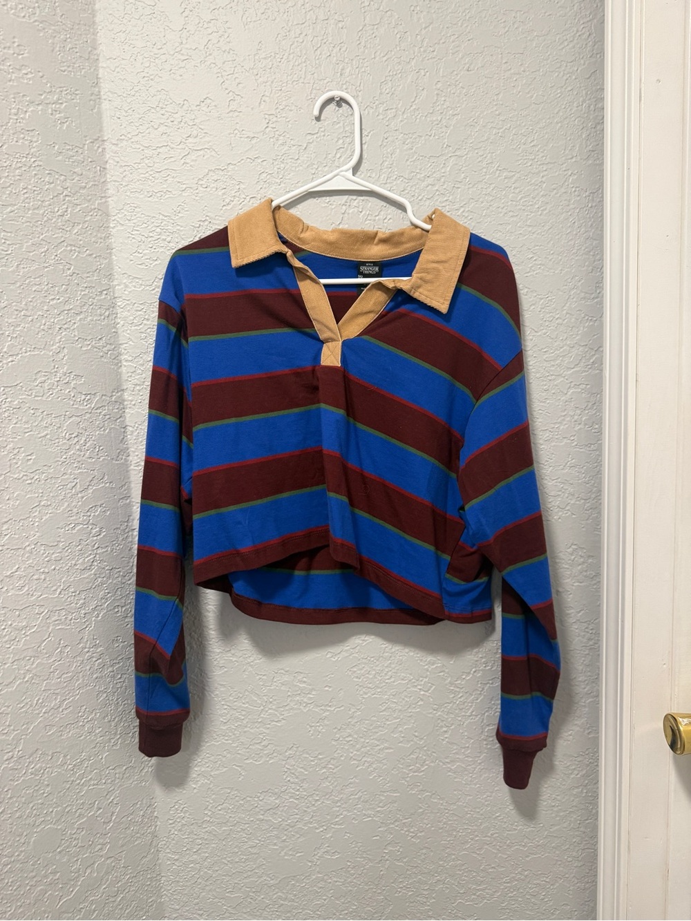 Striped Rugby Cropped Top in Blue, Burgundy, Tan